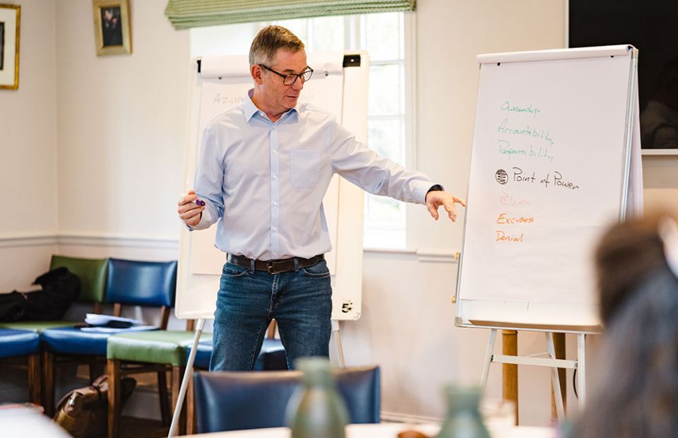 Rupert showing strategy diagram