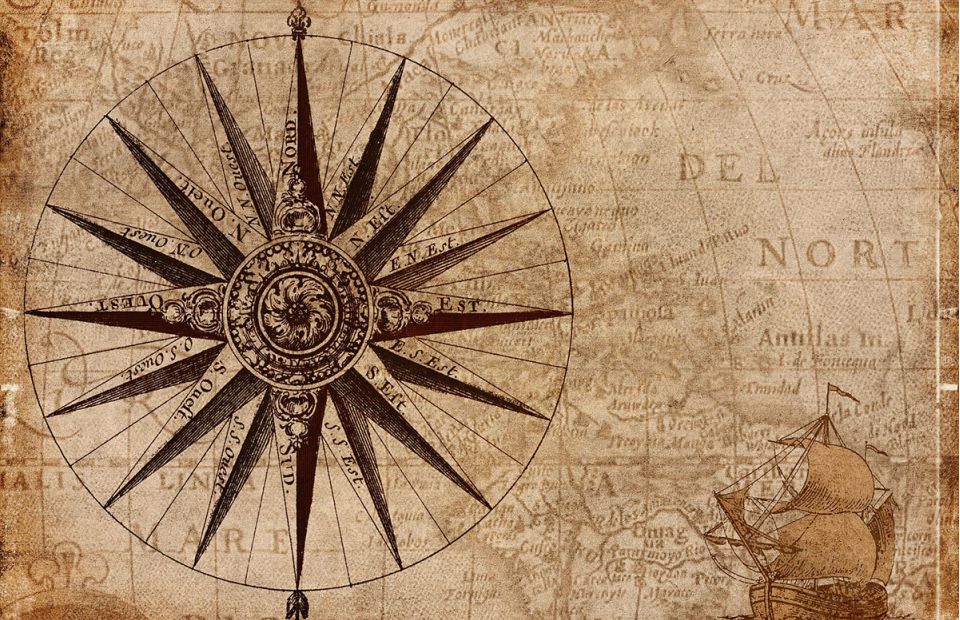 compass on old map