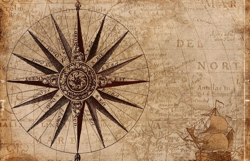 compass on old map