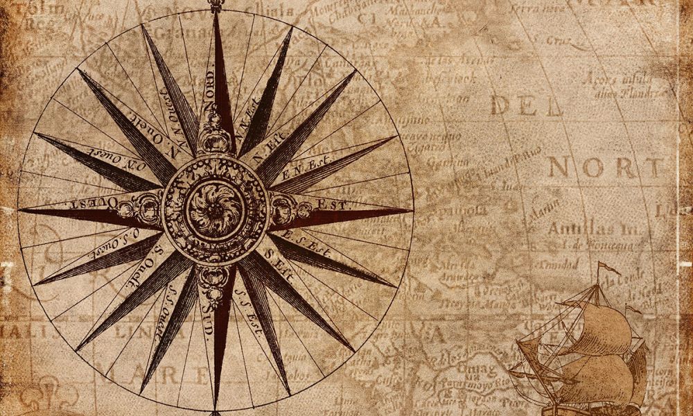 compass on old map